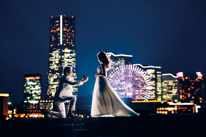 Ночной свадебный портрет на фоне городского пейзажа. Два простых приема с одним источником света